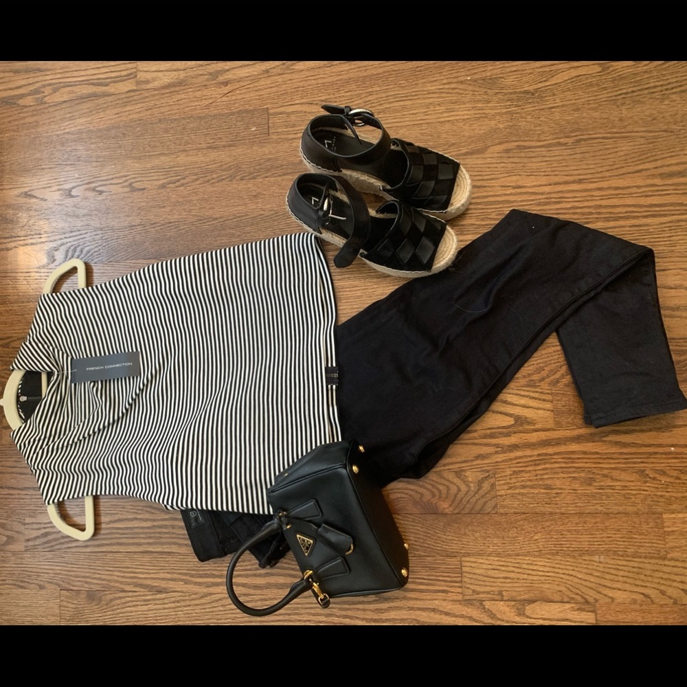 French Connection Liquorice Lines Black/White Top
